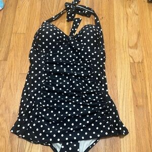 Black and white polka dot swim suit